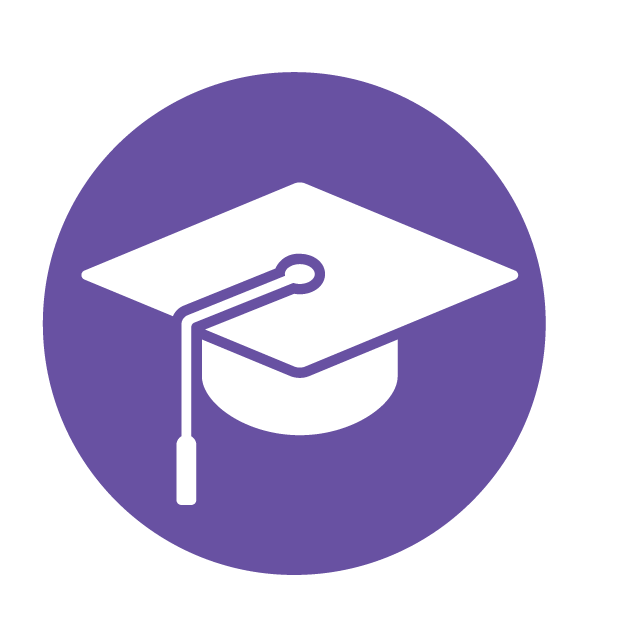 Education icon, enabled. A purple mortarboard.