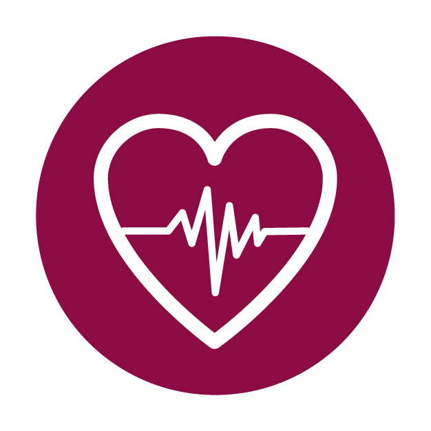 Health icon, enabled. A red heart with a cardiac rhythm running through it.