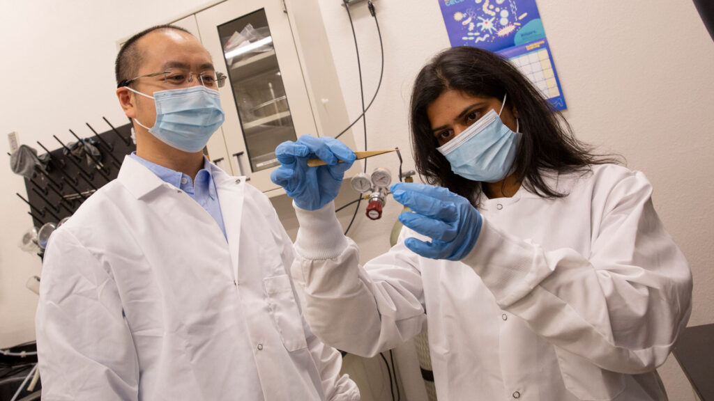 Mounika Kakarla (right) and faculty mentor Assistant Professor Kenan Song