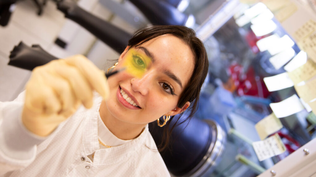 FURI student researcher Clara Chaves Azevedo conducts research into perovskite solar cells tat can be used on windows.