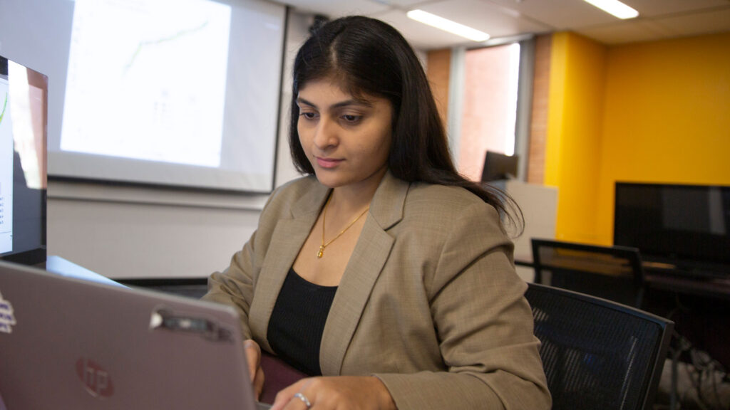 MORE student researcher Aishwarya Katkar studies how machine learning can help expedite material analysis to develop semiconductor device components.